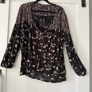 Lucky Brand Black and Cream Floral Blouse